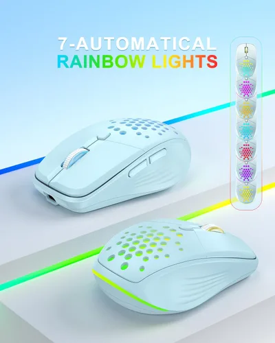 Vista 2 de UHURU Mouse inalámbrico para laptop, mouse LED recargable de 2.4G, ratones de computadora pequeños con clic silencioso, 3 DPI ajustables, 6 botones