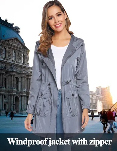 Vista 3 de Chaqueta impermeable para mujer casual ligera rompevientos con capucha para exteriores