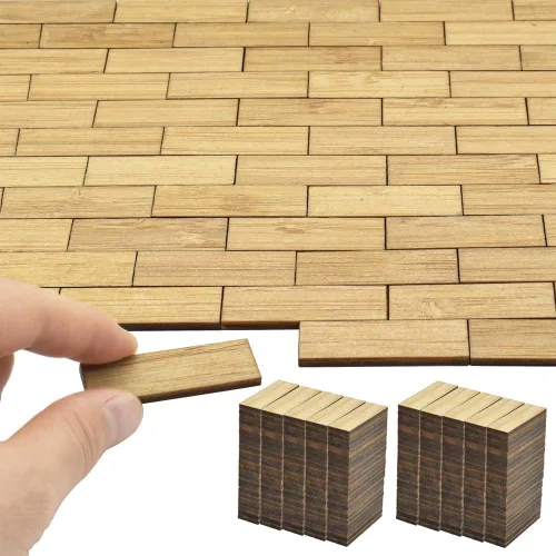 Vista 10 de iLAND Pisos barnizados para casas de muñecas a escala 1:12, tablas de piso de bambú para casas de muñecas (96 piezas hexagonales)