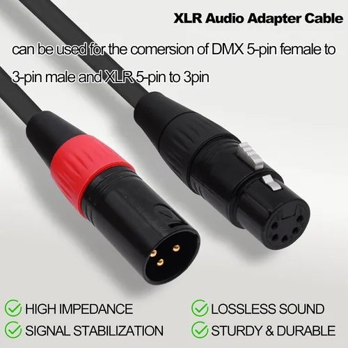 Vista 2 de XLR Adaptador de audio macho de 3 pines a 5 pines hembra Cable DMX Cable de altavoces Cable para micrófono DMX Luz de escenario -1M/3.3FT