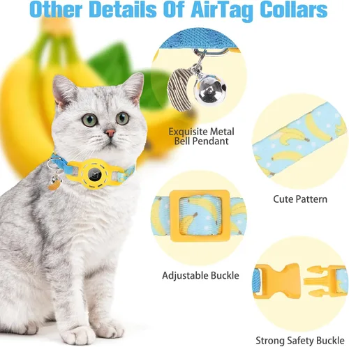 Vista 5 de BINGPET AirTag - Collar de gato con campanas, collar elástico de seguridad mejorado con soporte para collar de gato Airtag, collares de gato