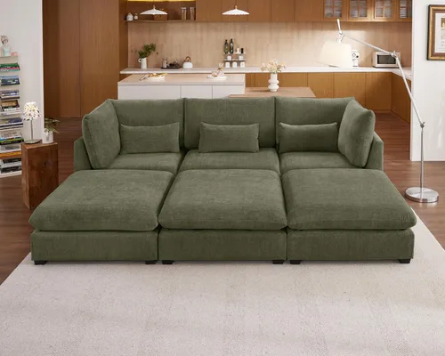 Vista 79 de Sofá Modular de Tamaño Grande, Sofá Seccional de Chenilla Cloud Extra Profundo con Chaise Otomana, Sofá Cama de Chenilla Esponjosa de 5 Asientos
