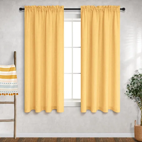 Vista 88 de Mrs.Naturall - Cortinas transparentes con bolsillo para barra de 36x63 pulgadas de lino mezclado negro
