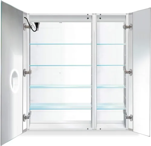 Vista 17 de Krugg Botiquín LED de 36 x 36 pulgadas Armario de espejo empotrado o de montaje en superficie con atenuador y desempañador + 3 espejos