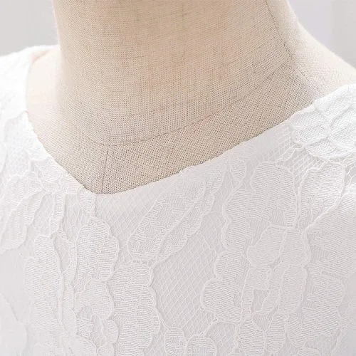 Vista 3 de Vestido tutú de encaje con volantes y flores para bebé, para el primer bautizo, la Santa Comunión