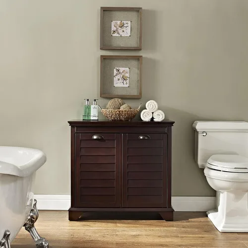 Vista 6 de Crosley Furniture Lydia - Cesta para ropa sucia con bolsas de clasificación de lino, almacenamiento y organización en el baño, color espresso