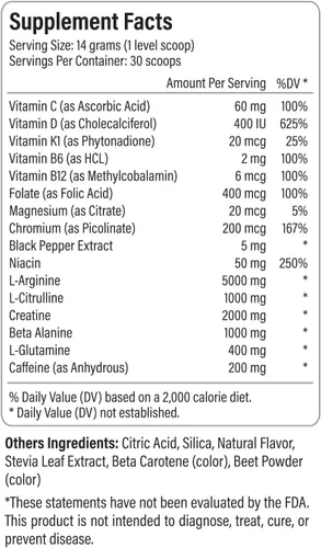 Vista 4 de Drive Endurance Pre-Entrenamiento: Energía, Fuerza y Resistencia Apoyo con Creatina, Oxido Nítrico, Beta Alanina, L-Citrulina y Más Sin Choques