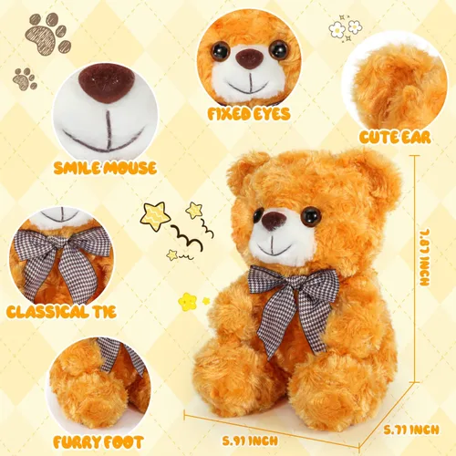 Vista 4 de Oso de Peluche Animal de Felpa, Oso de Peluche Amarillo Brillante Juguete de Felpa para Niños y Niñas de 3+, Oso Suave de 8″ como Regalo para Niños