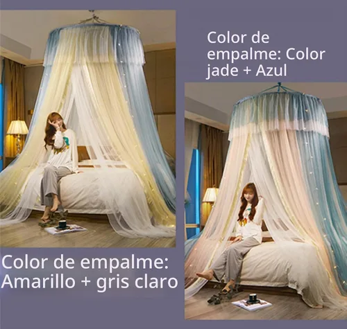 Vista 6 de VETHIN - Dosel de cama de princesa para niñas, cortina de dosel de cama de doble capa con malla transparente, mosquitero de princesa con encaje