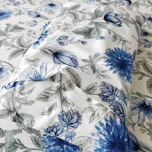 Vista 8 de SDIII Sábana bajera ajustable azul floral individual con 2 fundas de almohada, no incluye sábana encimera, microfibra suave azul vintage, sábanas