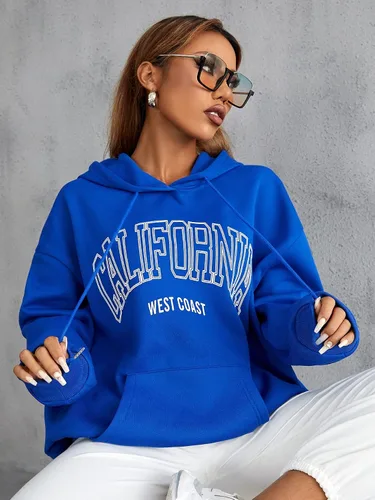 Vista 3 de SOLY HUX Sudadera casual con capucha de California para mujer, diseño de Los Ángeles, con cordón