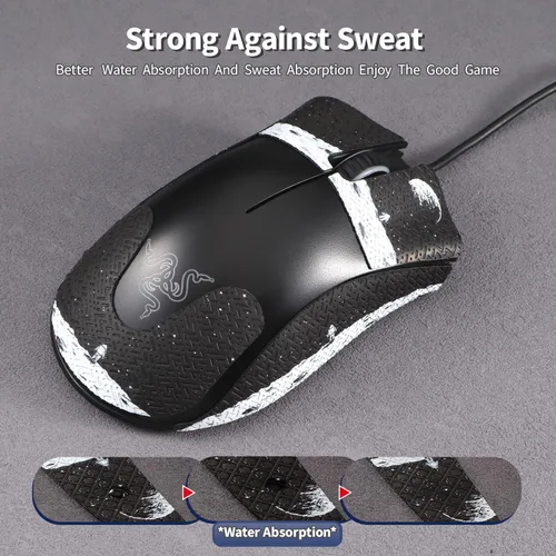 Vista 4 de immoenuc Cinta adhesiva de agarre para mouse Razer DeathAdder Essential Mouse antideslizante, autoadhesiva, precortada, resistente al sudor