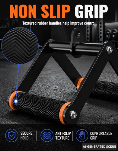 Vista 2 de Accesorio de cable con mango de doble fila D para entrenamiento en gimnasio y hogar, accesorio de cable de barra en V con agarres antideslizantes