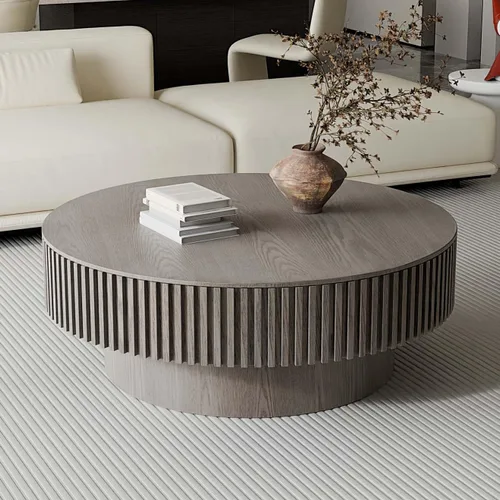 Vista 18 de Mesa de centro redonda acanalada de 31.49 pulgadas para sala de estar, mesa de café moderna de mediados de siglo con pedestal resistente, mesa