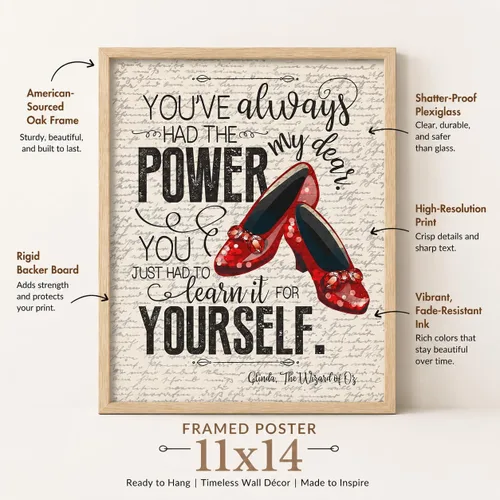 Vista 6 de Glinda The Wizard of O-Z You've Always Had the Power Inspirational Quote 11x14 Framed Wall Art Ready to Hang Ruby Slippers Literary Fantasy Decor