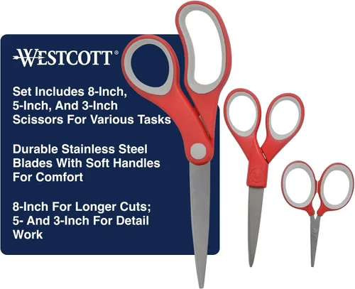 Vista 8 de Westcott Juego de tijeras con tijeras de manualidades de 8 pulgadas y tijeras de hilo de 4 pulgadas, tijeras de tela duraderas para costura