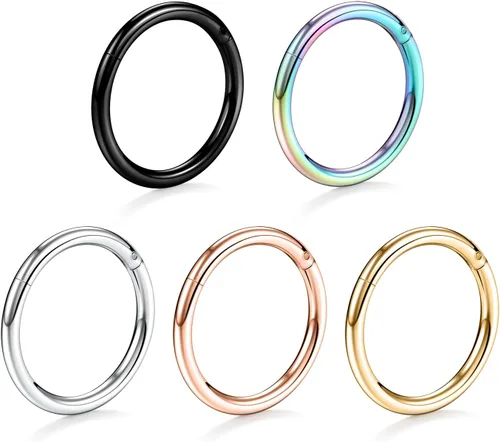 Vista 7 de PEAKLINK - Piercing de aro para la nariz de 20 g, 18 g, 16 g, 14 g, 12 g, 10 g, 8 g, de acero inoxidable con bisagras, segmento sin uniones