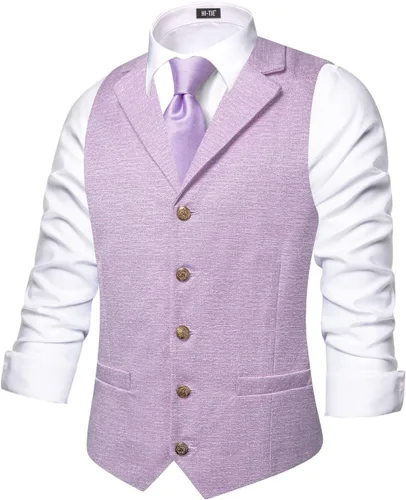 Vista 13 de Hi-Tie Chaleco de lana con solapa de muesca para hombre, chaleco individual marrón (C Brown)