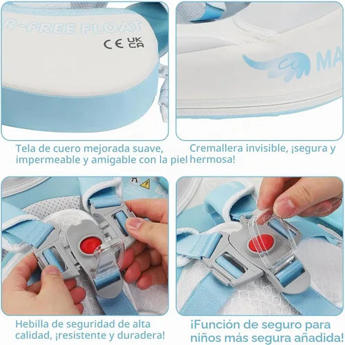 Vista 3 de Mambobaby Baby Float with Canopy – No Pump Needed, UPF Sunshade Azul (Angel Limited)