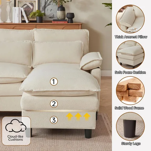 Vista 3 de Comfy - Sofá seccional con almohadas lumbares, moderno sofá en forma de U de 105 pulgadas con doble diván y asiento profundo, sofás seccionales
