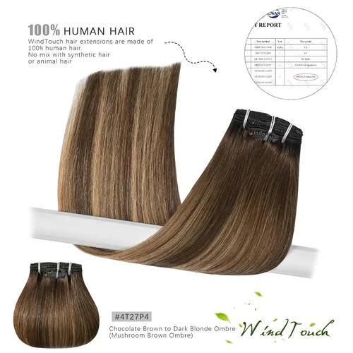 Vista 87 de WindTouch - Extensiones de cabello humano real con clip, color marrón claro a rubio con reflejos #6P613, 22 pulgadas, 4.33 onzas, 7 piezas #6p613