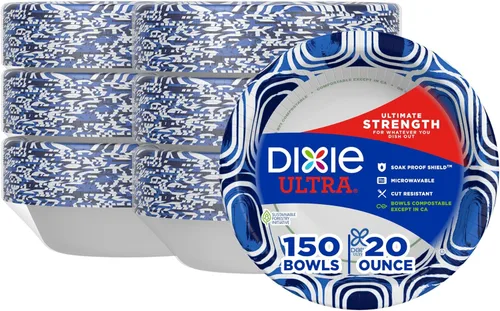 Vista 8 de Dixie Ultra, Cuencos de papel grandes, 20 onzas, 56 unidades, aptos para microondas, compostables, cuencos desechables, ideales para desayuno