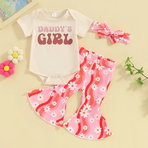 Vista 43 de Sejardin Ropa de verano para bebé y niña, recién nacida, manga corta, con letras, mameluco elástico con diadema