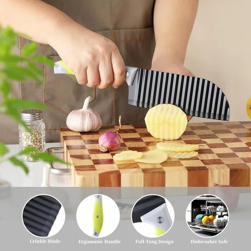 Vista 4 de VRUIFA Cortador de papas fritas para papas fritas, cortador de arrugas para verduras, papas, pepino, zanahoria y fruta, con mango antideslizante