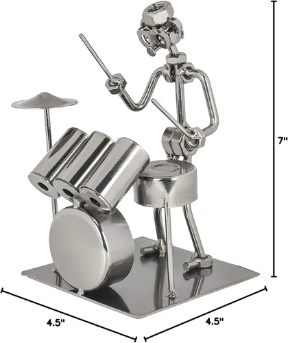 Vista 7 de The Bridge Collection Estatuilla metálica metálica metálica de batería de estilo industrial, decoración de baterista, regalos únicos para músicos