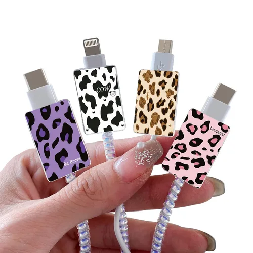 Vista 21 de Bonito protector de cable floral para cargador de iPhone, patrón de lavanda, camelia, girasol, ramo de flores, encaje, cerezo en flor, set de 6