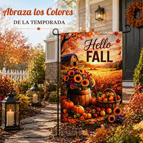 Vista 5 de Decoración de otoño – Bandera de jardín de «Hello Fall» Decoración de otoño de doble cara para exteriores, interiores, exteriores y exteriores