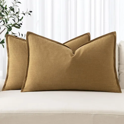 Vista 44 de MIULEE - Juego de 2 fundas de almohada decorativas de lino, estilo bohemio, rústico, neutral, para sofá, cama, 16 x 16 pulgadas, color marrón