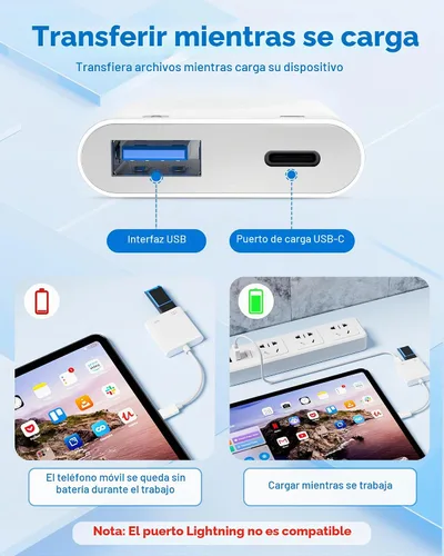 Vista 2 de Adaptador de cámara USB C a USB con puerto de carga PD de 30 W