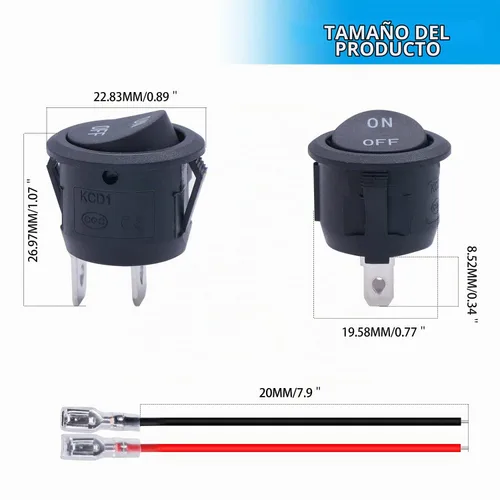 Vista 3 de Twidec Interruptor basculante redondo de 12 V de 12 V de encendido y apagado AC 6A/250 V 10 A/125 V SPST 2 pines 2 posiciones 12 voltios DC círculo