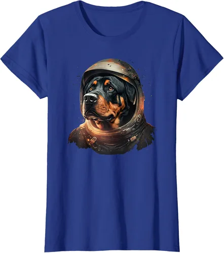 Vista 83 de Divertida camiseta Rottweiler con diseño de astronauta rottweiler en galaxia espacial, Negro