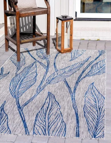 Vista 10 de Unique Loom Outdoor Botanical Collection Alfombra de área - Hoja (1.6 m x 2.4 m Rectangular, Carbón Marfil)