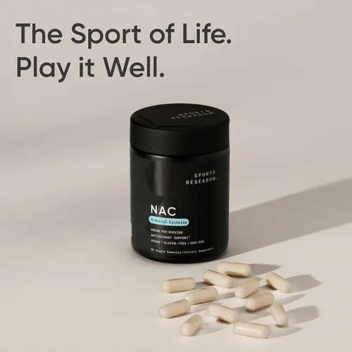Vista 8 de Sports Research N-acetil L-cisteína (NAC) 600 mg, 90 cápsulas vegetarianas, veganas, sin OMG, sin gluten. Aroma de limón