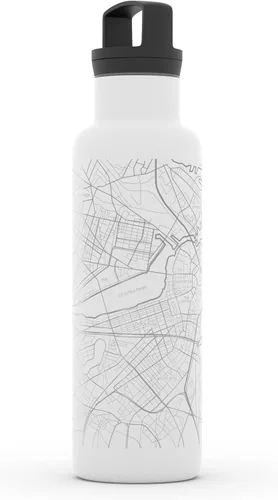 Vista 2 de Well Told Botella de agua aislada con mapa de Boston Massachusetts grabado, botella de acero inoxidable grabada (21 onzas, blanco) botella aislada