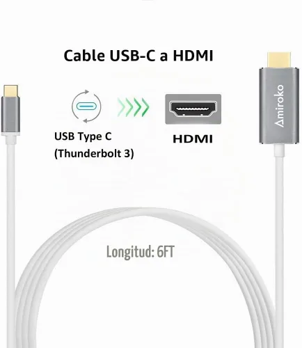 Vista 4 de Cable USB C a HDMI de 6 pies, USB 3.1 tipo C