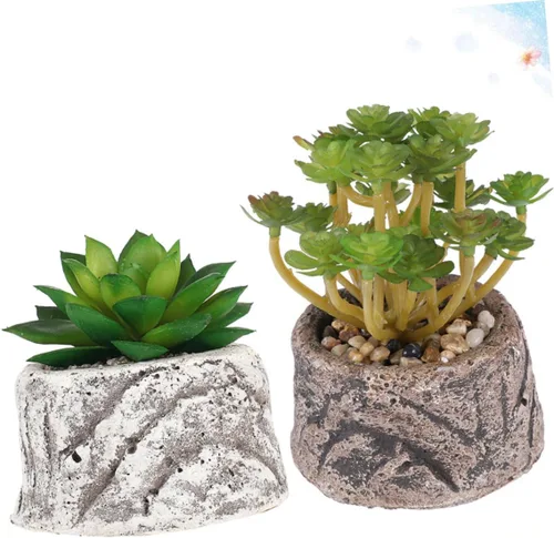 Vista 2 de 1 juego de plantas de imitación delicado diseño de simulación para oficina en casa y decoración de centros comerciales, piedra loto pequeño lirio