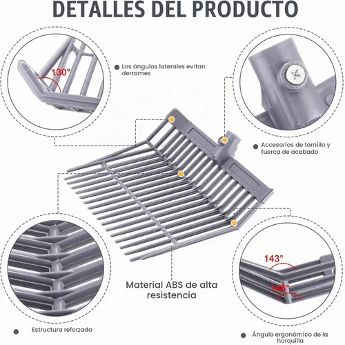Vista 3 de Lasnten 6 piezas de cabeza de horquilla de estiércol a granel 18 dientes de paso, cabeza de repuesto con tornillos y tuercas, plástico ABS duradero
