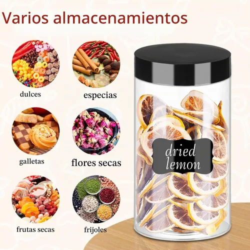 Vista 4 de Hajoyful Tarros de plástico con tapas, 20 frascos de plástico transparente de 14 onzas con tapas herméticas a prueba de fugas, de plástico negro