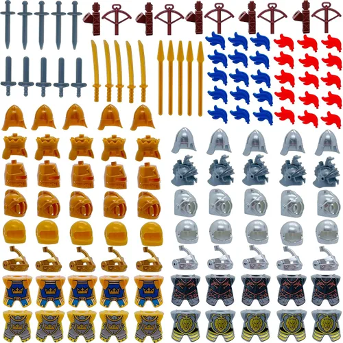 Vista 3 de Miutrue Paquete de accesorios de armamento medieval de caballero para construir armadura de juguete, casco, flecha de arco diseñado para mini
