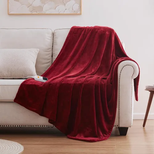 Vista 14 de Sealy - Manta eléctrica térmica tamaño 50"x60", manta eléctrica de franela doble suave con 6 niveles de calor y apagado automático de 2-10 horas