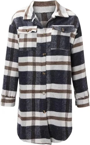 Vista 4 de Vifucz Chaquetas con botones para mujer, camisetas de manga larga con estampado a cuadros, abrigos de vacaciones de moda