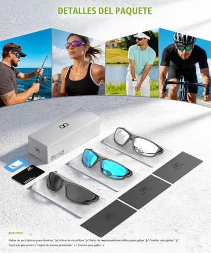 Vista 7 de Gafas de sol polarizadas para hombre, gafas de sol con protección UV400 para conducir, golf, pesca, correr