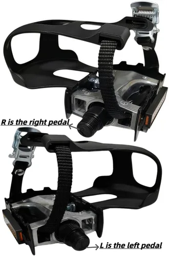 Vista 4 de YBEKI Pedales de bicicleta de spinning de grado profesional con clips para los dedos y correas ajustables 4D - Eje de aleación de 9/16