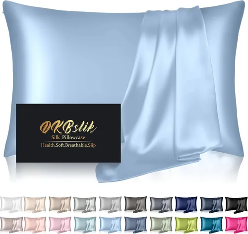 Vista 50 de DKBslik - Funda de almohada de seda de morera, tamaño estándar, refrescante, antiacné, cremallera oculta, azul aguamarina