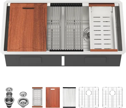 Vista 23 de Lordear 33 Inch Matte Black Double Bowl Kitchen Sinks