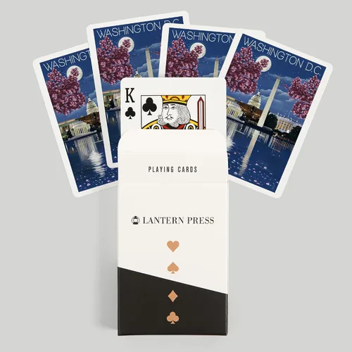 Vista 6 de Lantern Press Washington, DC, escena nocturna (52 cartas de juego, baraja de cartas de tamaño póquer con comodines)